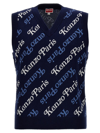 Kenzo Mens Midnight Blue X Verdy Logo-intarsia V-neck Cotton-blend Jumper In Dark Blue