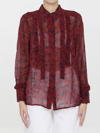 Ganni Sheer Ruffled Georgette Shirt In Red