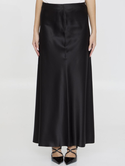 Saint Laurent Crepe Satin Long Skirt In Black
