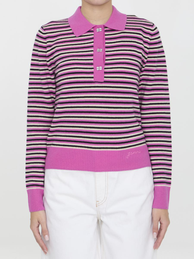 Ganni Wool And Cashmere Polo Sweater In Multicolor