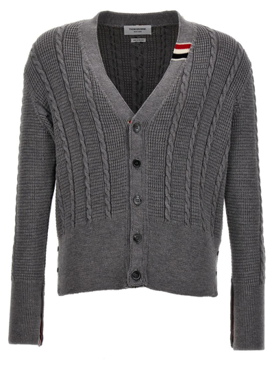 Thom Browne Cable Stitch Cardigan In Gray