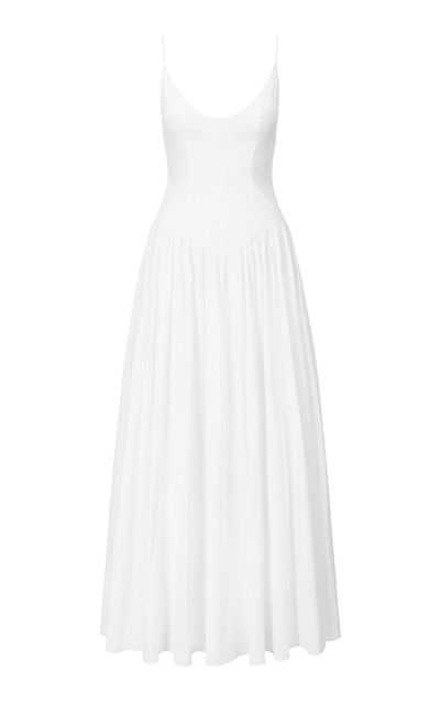 Staud Poplin Midi Dress Corset Style Design In White