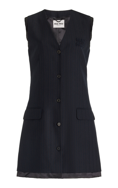 Miu Miu Tailored Wool Mini Dress In Navy