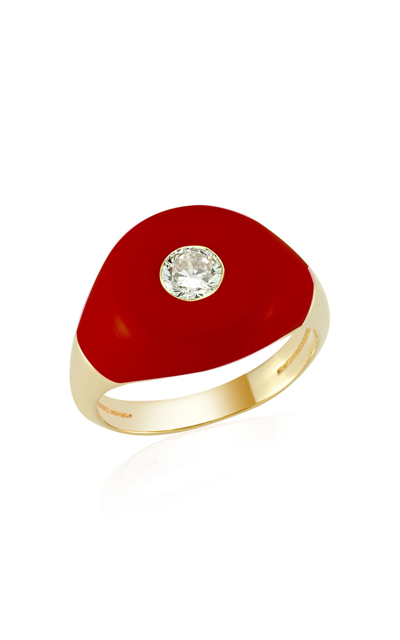 Charms Company Bonbon Enameled 14k Yellow Gold Quartz Ring In Red