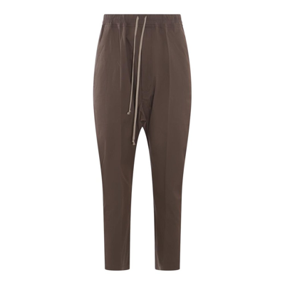 Rick Owens Drop Crotch Drawstring Trousers In Brown