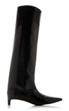 Jil Sander Textured-leather Point-toe Knee Boots In Black