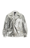 SIMONE ROCHA PUFF-SLEEVE METALLIC LEATHER BIKER JACKET