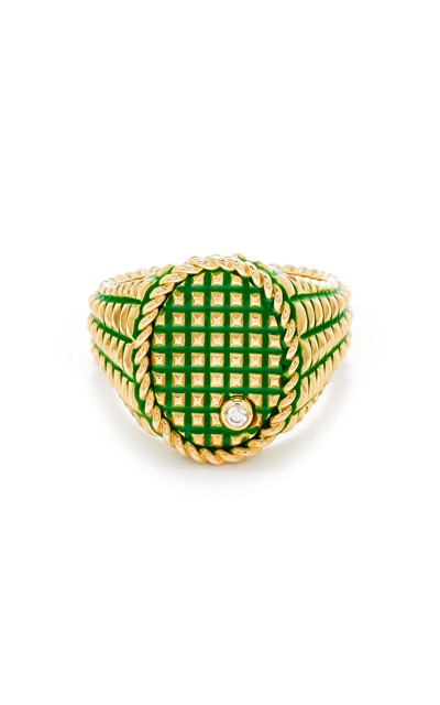 Yvonne Léon Picotti 9k Yellow Gold Diamond Signet Ring In Green