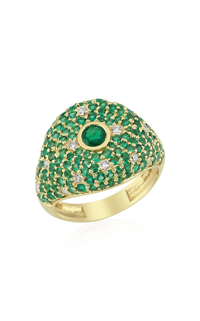 Charms Company Bonbon 14k Yellow Gold Tsavorite; Diamond; Emerald Ring In Green