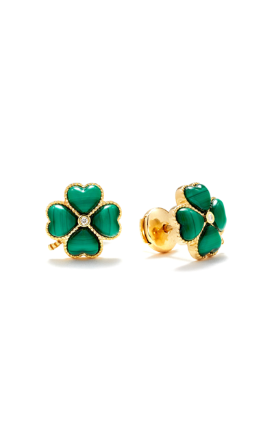 Yvonne Léon 9k Yellow Gold Diamond; Malachite Earrings In Green