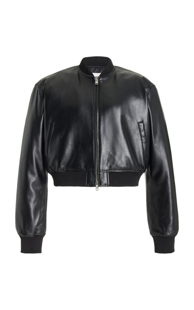 The Frankie Shop Mickey Cropped Faux Leather Bomber Jacket In Black