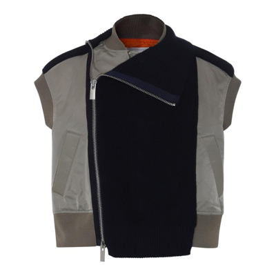 Sacai Panelled Twill Knitted Vest In Multi