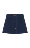 Prada Buttoned Wool-silk Twill Mini Skirt In Blue