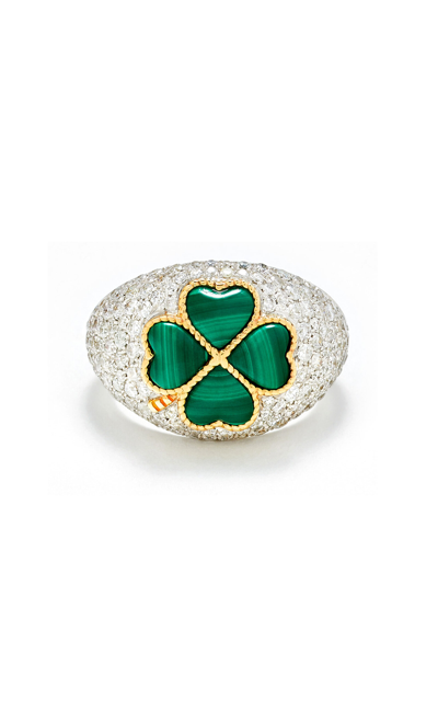 Yvonne Léon 9k White Gold Malachite; Diamond Dome Ring In Green