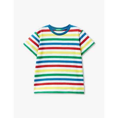 Benetton Kids' Logo-embroidered Striped Cotton T-shirt 18 Months-6 Years In Multicoloured