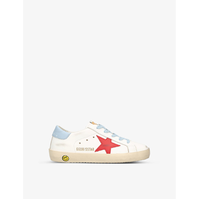 Golden Goose Kids' Super Star Star-embroidered Leather Low-top Trainers 6-9 Years In White/oth