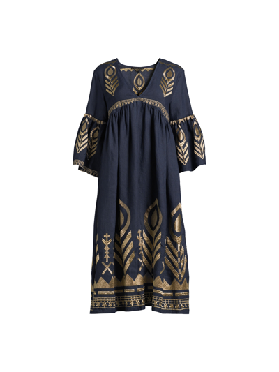 Kori Women's Linen Feather Midi Dress Blue