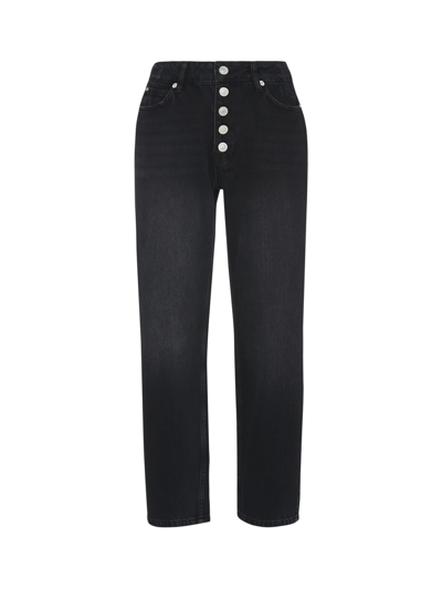 Whistles Hollie Button Front High Rise Cropped Straight Leg Jeans In Black