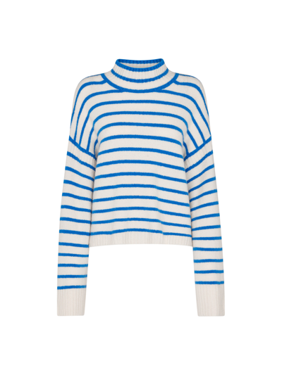 Whistles Stripe Rib Detail Funnel Knit Sweater In Blue/multi