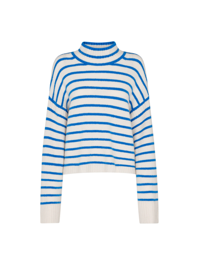 Whistles Stripe Rib Detail Funnel Knit Jumper In Blue/multi