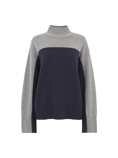 Whistles Womens Blue Colour-block Relaxed-fit Recycled-wool Jumper