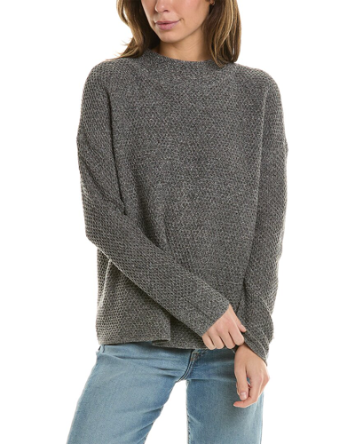 Eileen Fisher Ribbed Funnel-neck Silk Noil Pullover In Gray