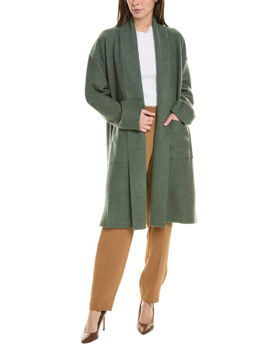Eileen Fisher High Collar Wool Coat In Green