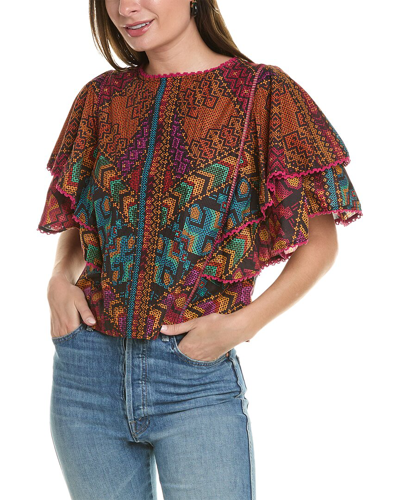 Farm Rio Flutter Sleeve Blouse In Red