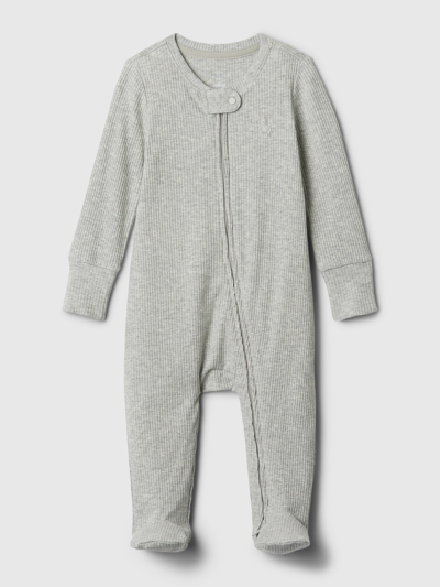 Gap Baby First Favorites Tinyrib Footed One-piece In Light Grey