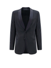 Giorgio Armani Navy Blue Silk Blend Blazer In Blue