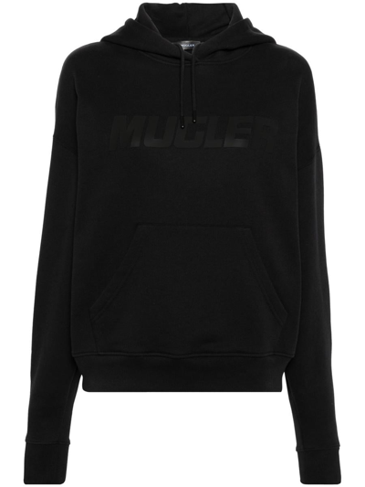 Mugler Logo-raised Hoodie In Black