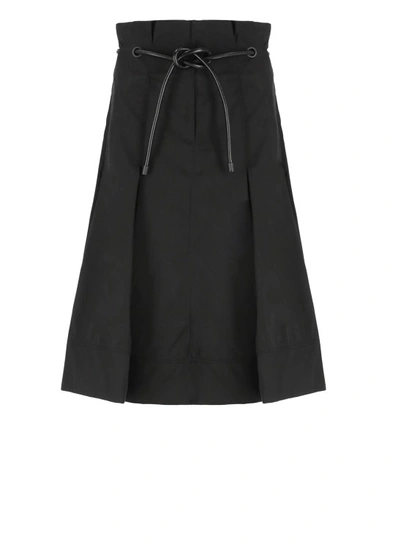 3.1 Phillip Lim Origami Belted Pleated Cotton-poplin Midi Skirt In Black