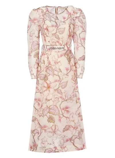 Zimmermann Matchmaker Floral Linen-silk Midi Dress In Neutrals