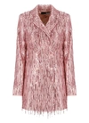 Rotate Birger Christensen Fringed Sequined Stretch-tulle Mini Tuxedo Dress In Pink
