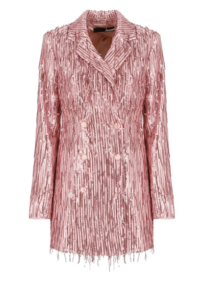 Rotate Birger Christensen Fringed Sequined Stretch-tulle Mini Tuxedo Dress In Pink