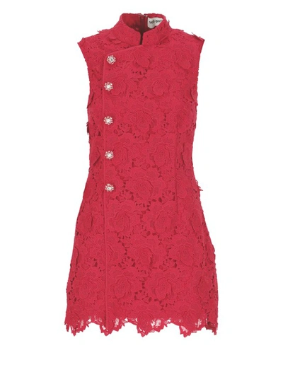 Self-portrait Womens Red Floral-lace Crystal-embellished Mini Dress