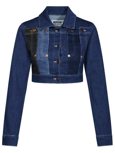 Moschino Jeans Crop Denim Jacket In Blue