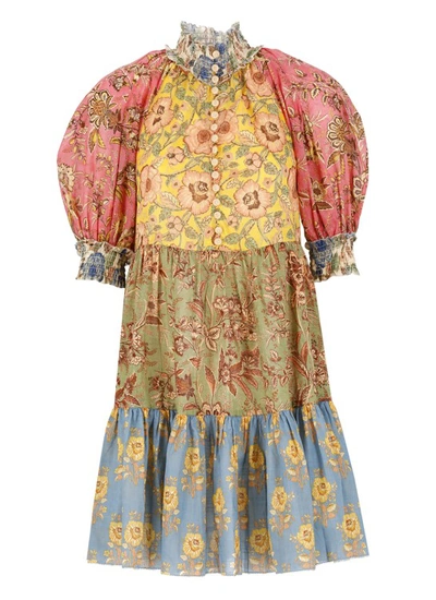 Zimmermann June Lantern Floral-print Cotton Minidress In Multi