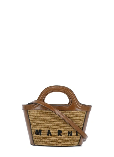 Marni Two-tone Leather And Straw Handbag Multicoloured  Donna Tu In Brown