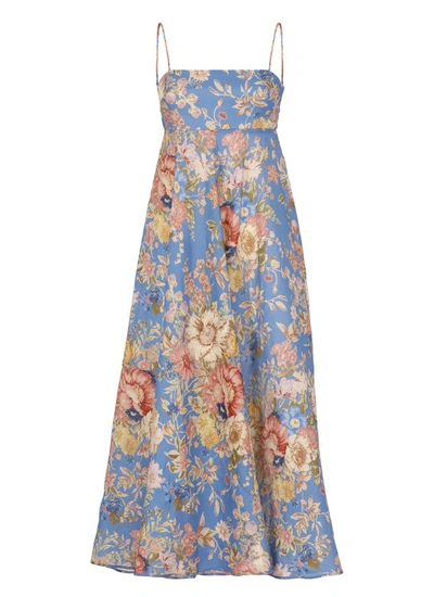Zimmermann August Bandeau Linen Midi Dress In Multi