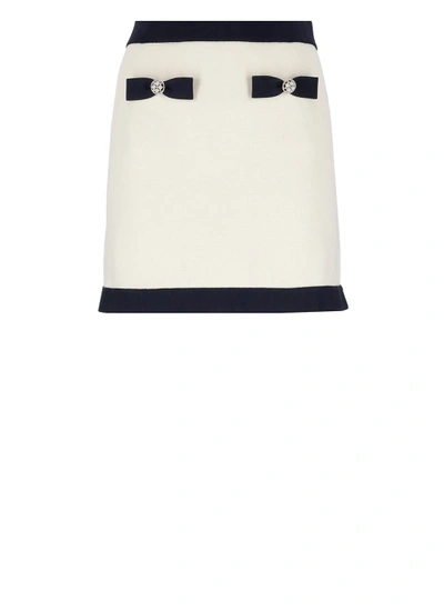 Self-portrait Cream Knit Bow Mini Skirt In White,blue,neutro