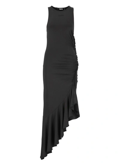 Rotate Birger Christensen Gathered Asymmetric Midi Dress In Black