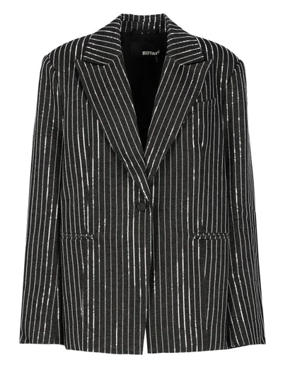 Rotate Birger Christensen Sequined Cotton Twill Blazer In Black