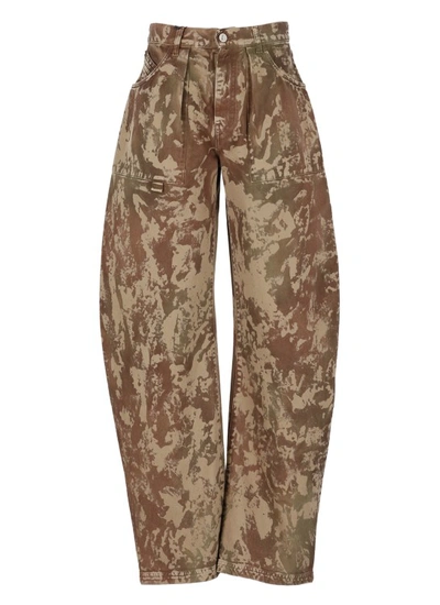 Attico Effie Printed Barrel-leg Jeans In Brown