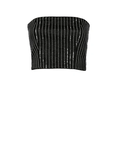 Rotate Birger Christensen Sequinned Striped Crop Top In Black