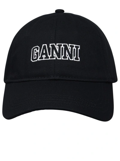 Ganni Logo Hat Woman Black In Cotton