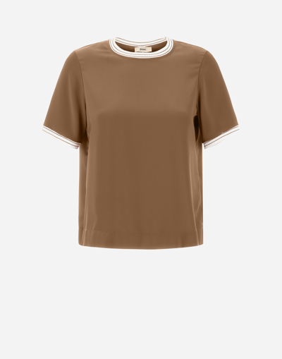Herno Casual Satin T-shirt In Sand