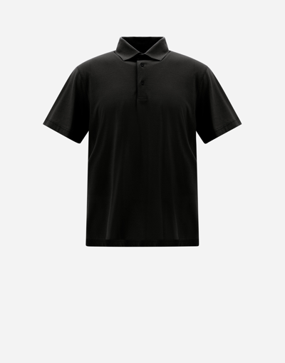 Herno Jersey Crepe Polo Shirt In Black