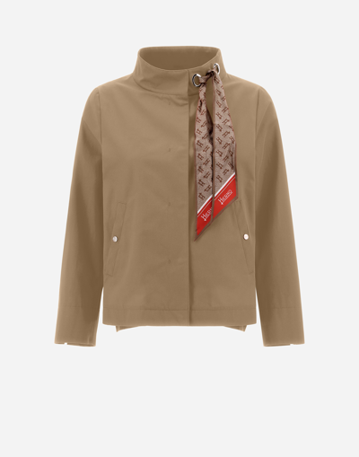 Herno Light Cotton Canvas Jacket With Scarf In Sand