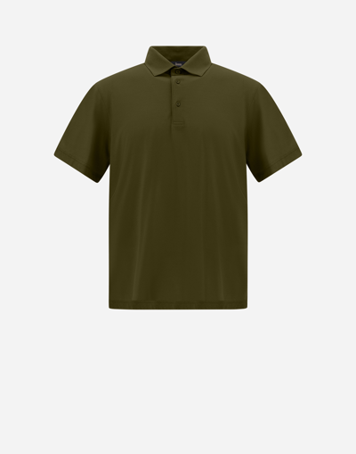 Herno Polo Shirt In Crepe Jersey In Light Military